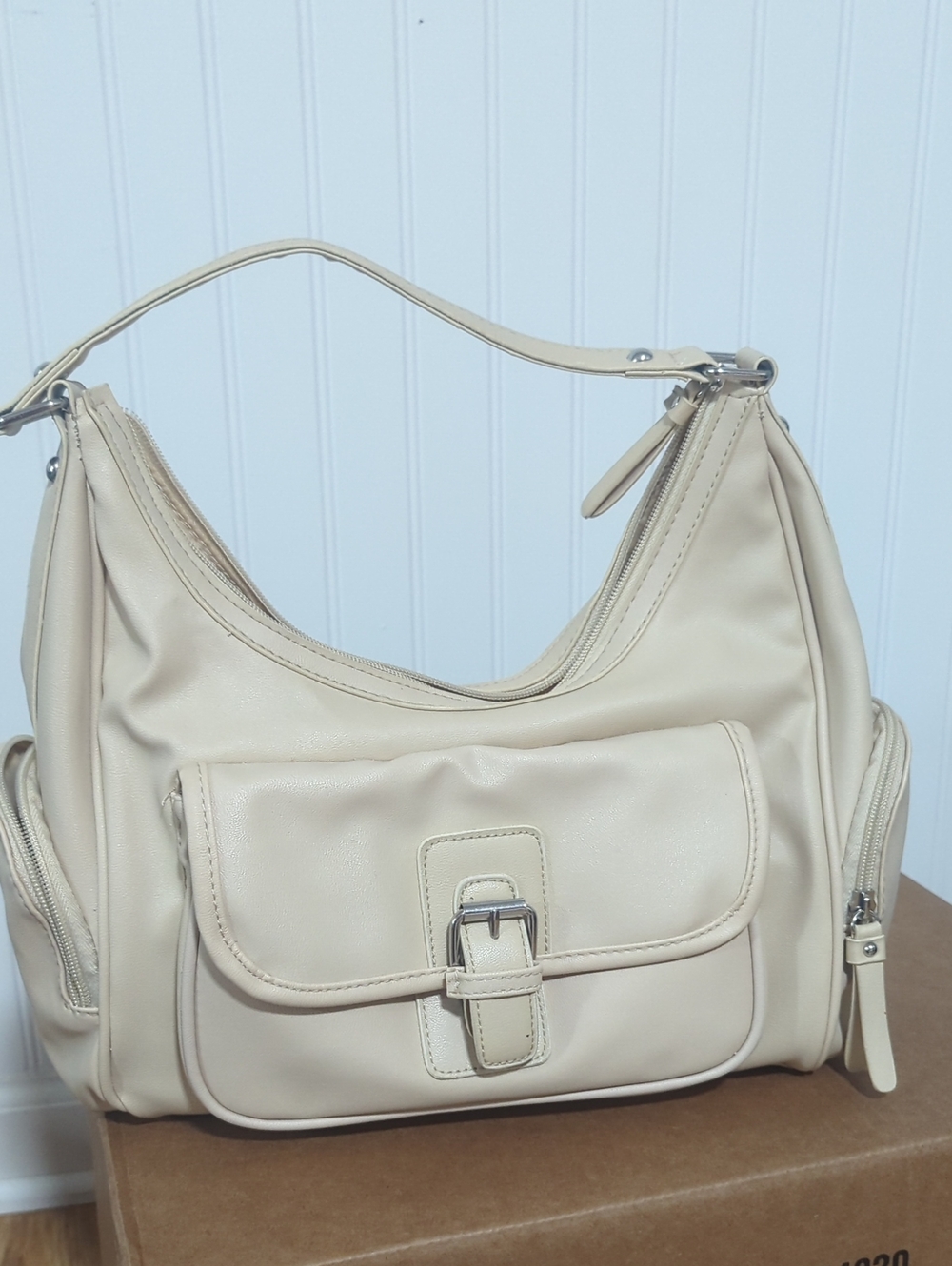 Butler Basics Limited Edition Cream Shoulder Bag with Front Buckle Pocket